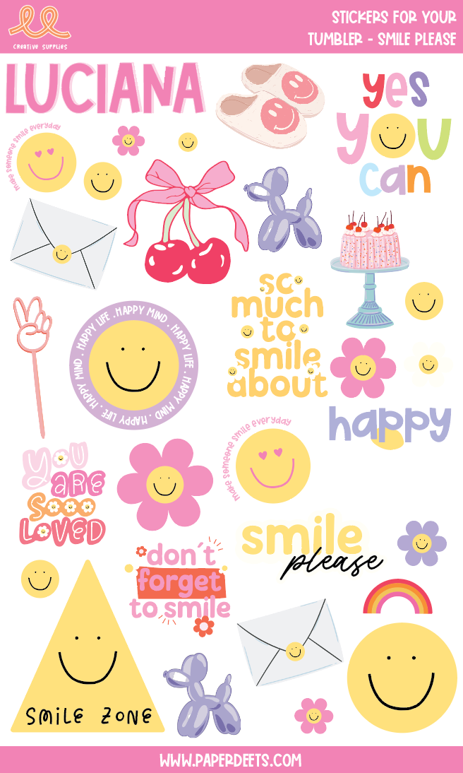Stickers para Termos y Tuppers - Smile Please GRANDE