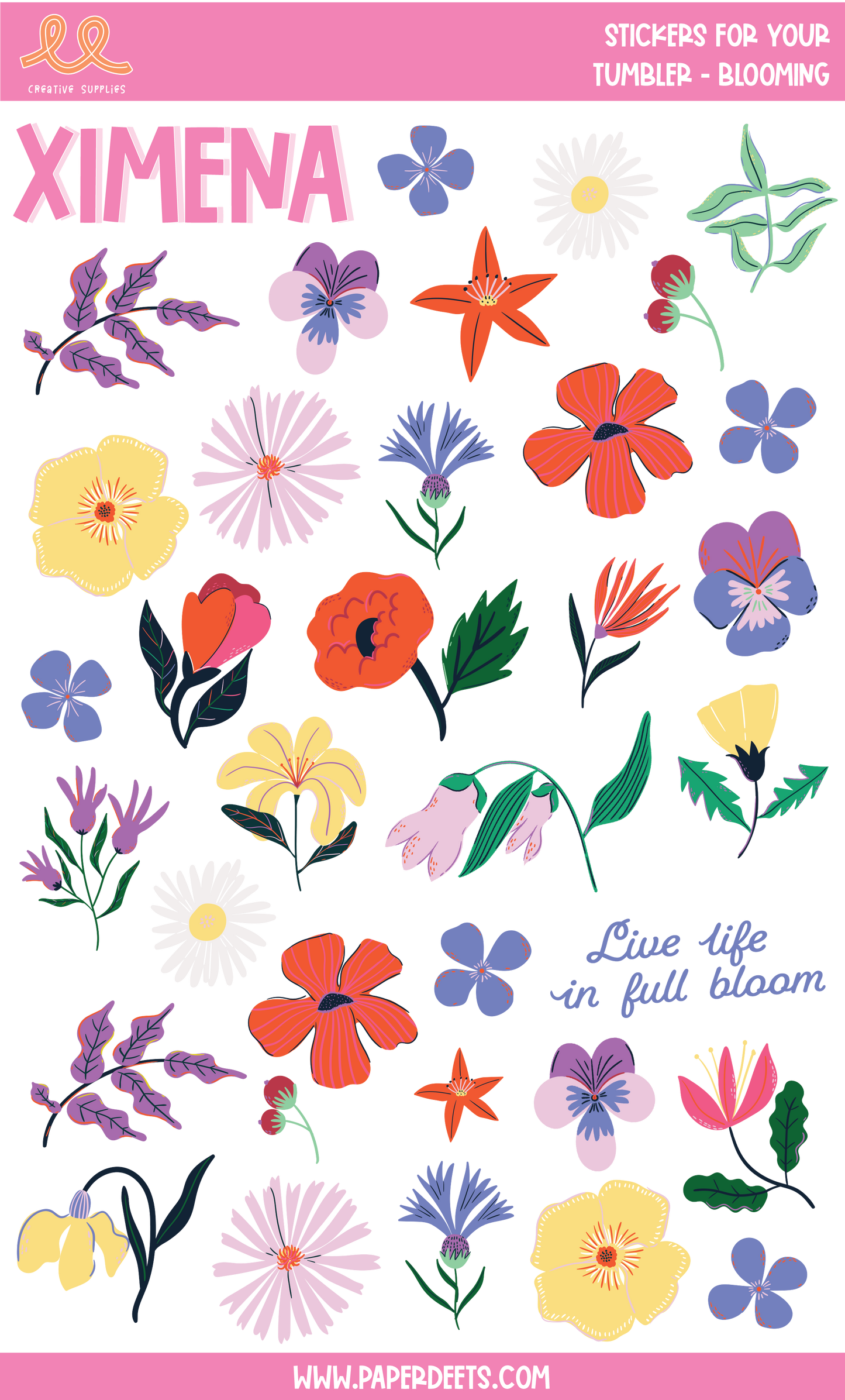 Stickers para Termos y Tuppers - Flowers GRANDE